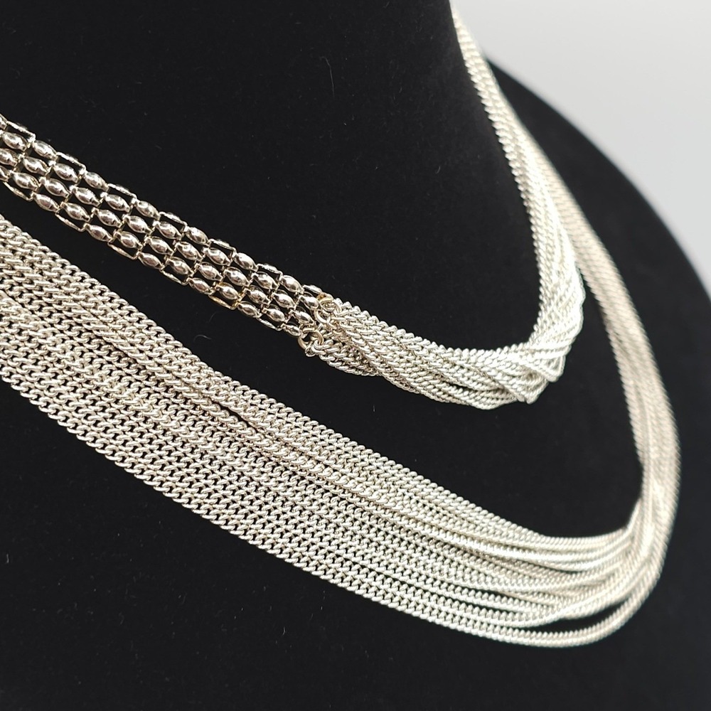 Nicole Miller Necklace Silver Tone 35" Multi-Strand Statement Chain Layered Edgy